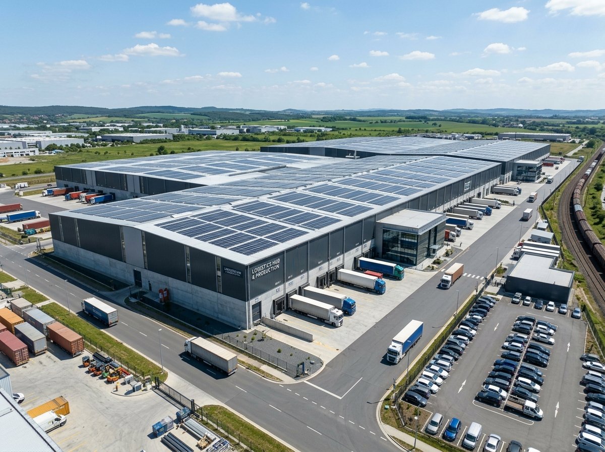 Energia Solar Industrial instalada em galpão logístico
