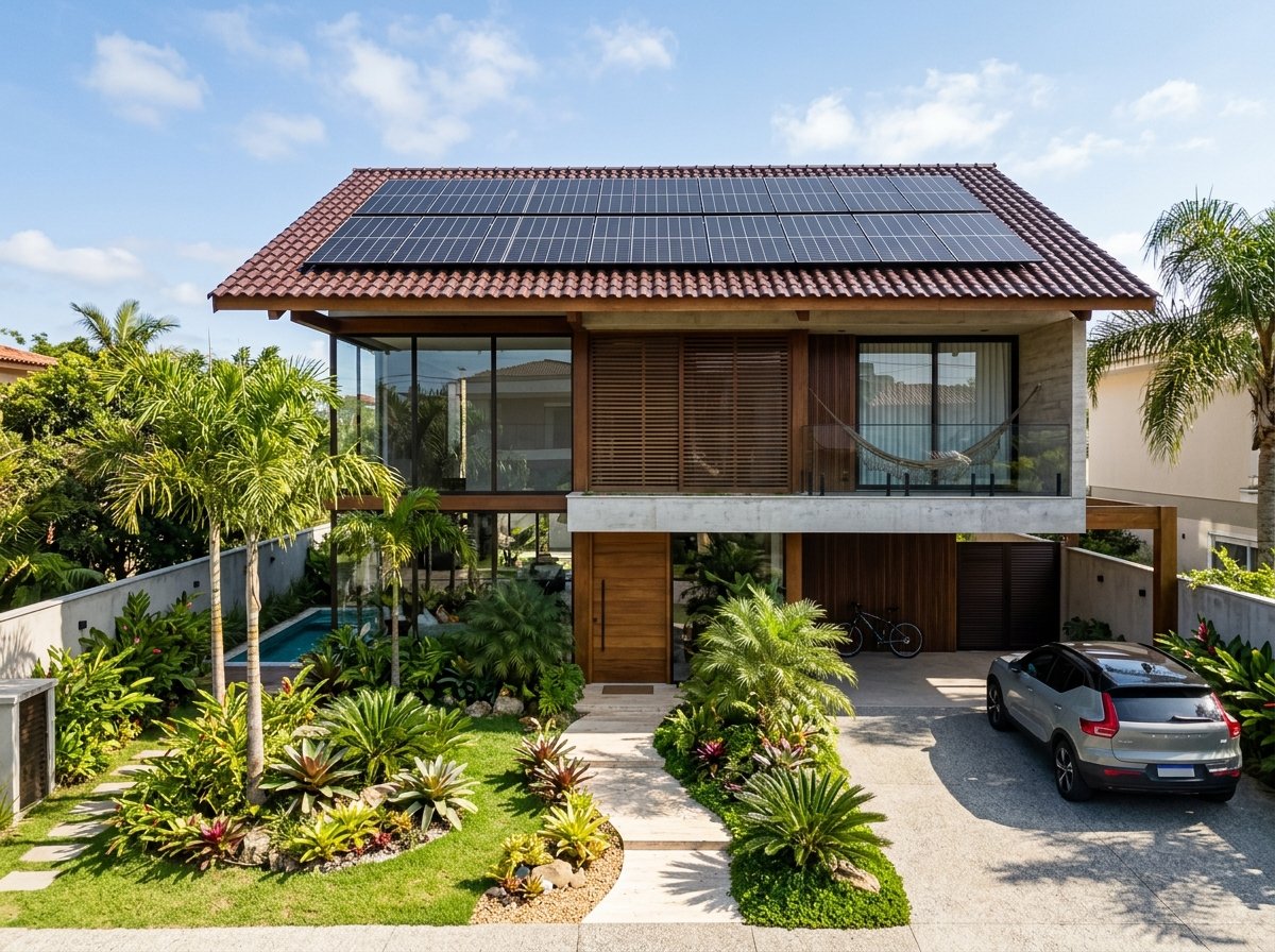 Energia Solar Residencial instalada em casa moderna